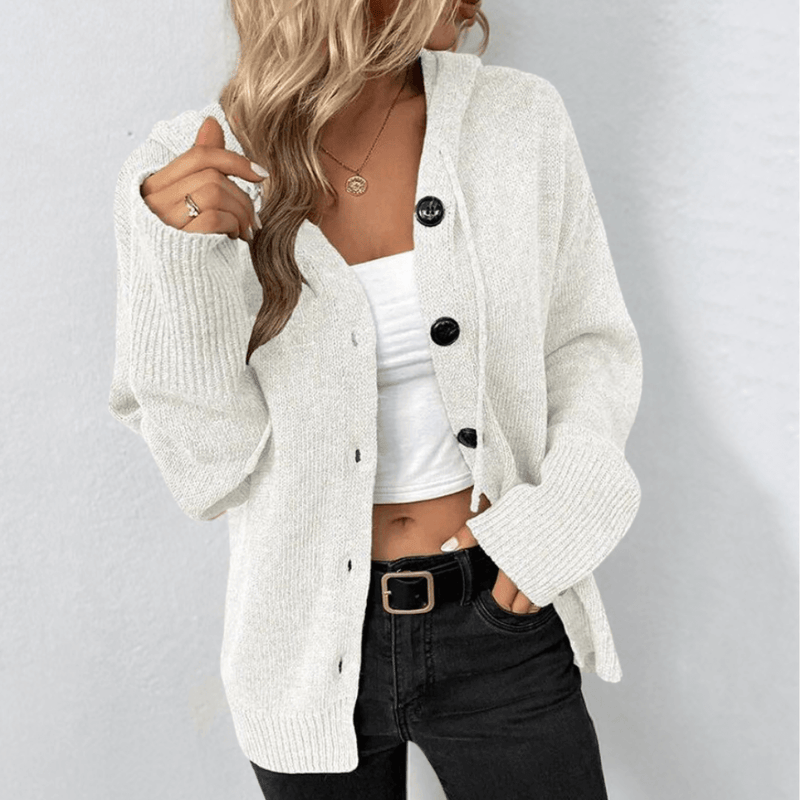 Lässiger Damen-Cardigan Mit Kapuze | Knopfverschluss