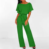 Cherry - Jumpsuit mit Gürtel und kurzen Ärmeln