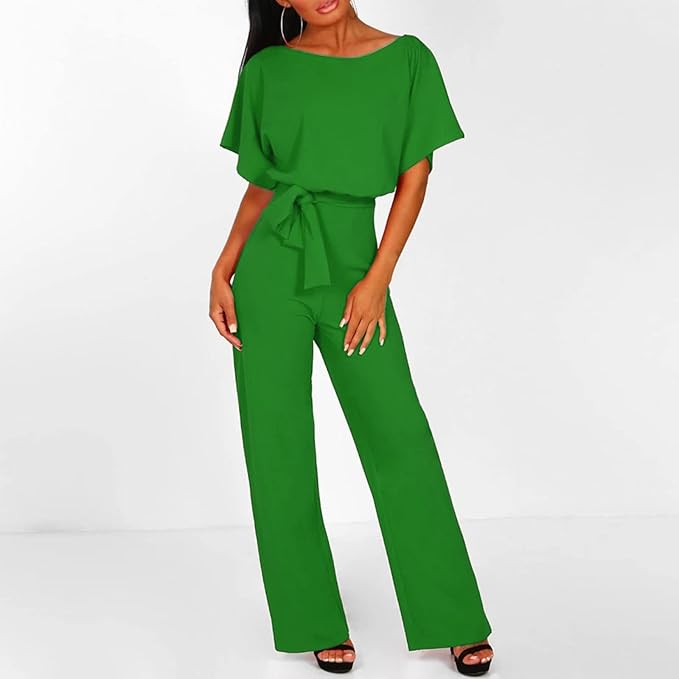 Cherry - Jumpsuit mit Gürtel und kurzen Ärmeln