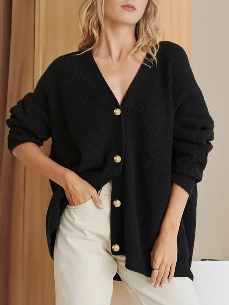Winterlicher Oversize-Cardigan Mit Knöpfen Und Offener Vorderseite Für Damen | Langarm