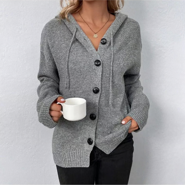 Lässiger Damen-Cardigan Mit Kapuze | Knopfverschluss