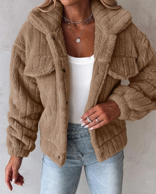Strukturierte Teddyjacke Für Frauen | Kurz