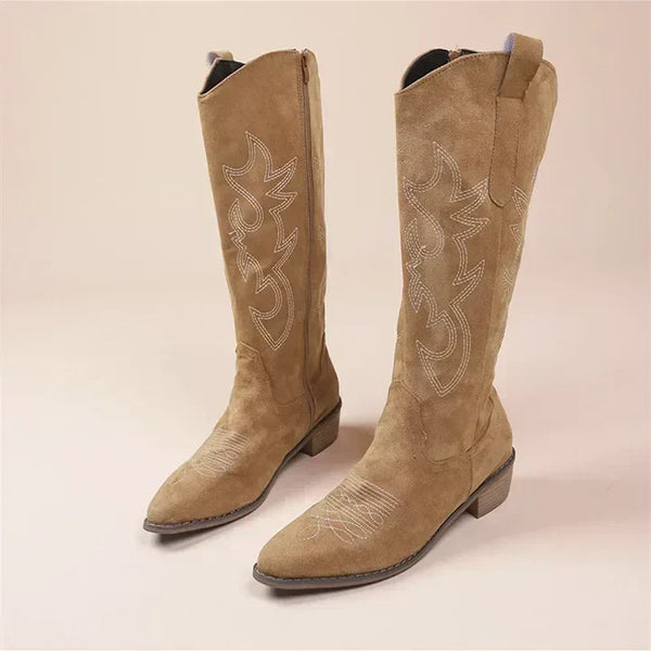 Lässige Cowboystiefel Mit Stickerei Für Damen | Niedriger Absatz