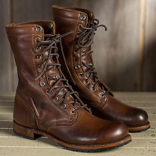 Strapazierfähige Herrenstiefel Aus Leder Im Biker-stil | Schnürstiefel