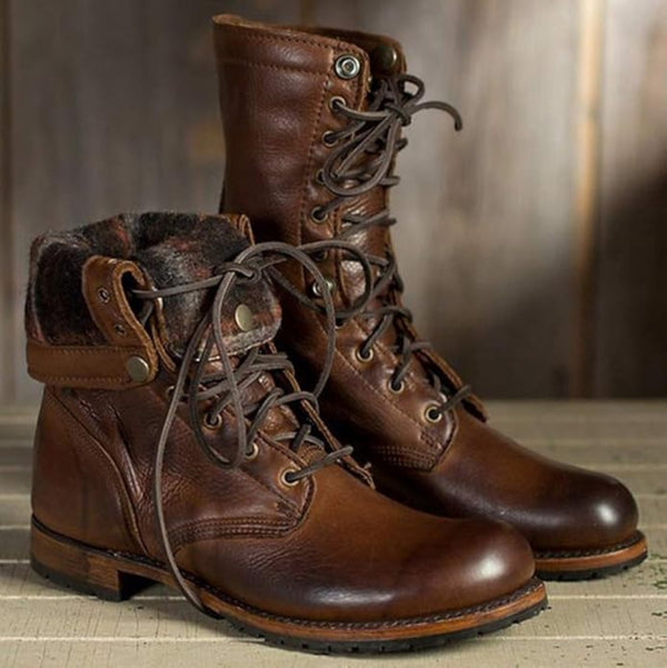 Strapazierfähige Herrenstiefel Aus Leder Im Biker-stil | Schnürstiefel