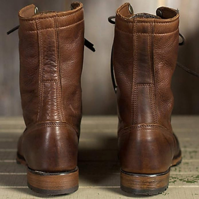 Strapazierfähige Herrenstiefel Aus Leder Im Biker-stil | Schnürstiefel