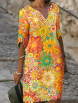 Florales V-ausschnitt Sommerkleid Für Frauen | Midi