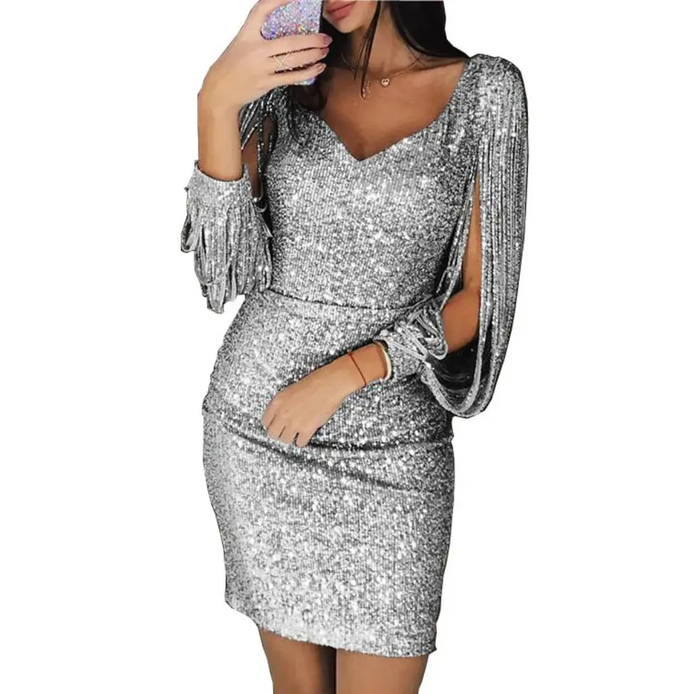 Damen Elegantes Kleid | Kurzer Schnitt Mit Schlitzärmeln