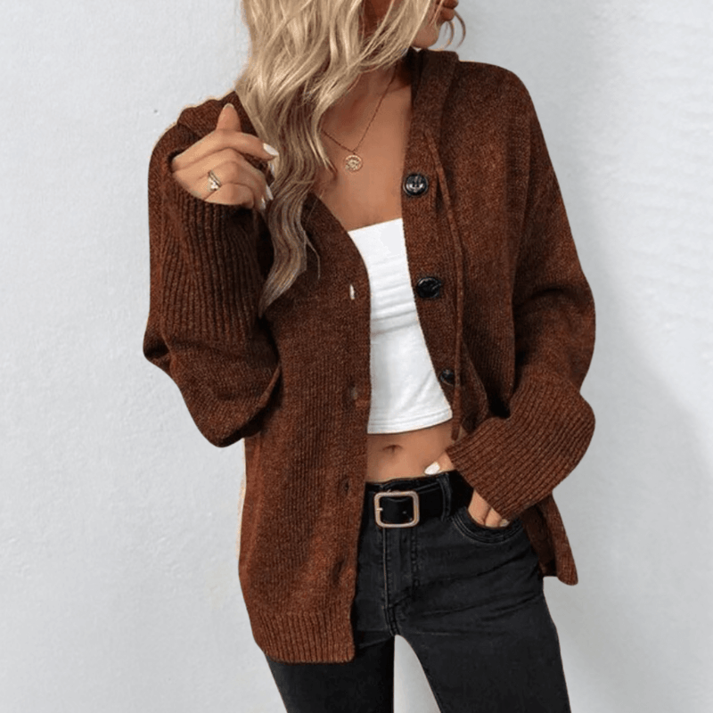 Lässiger Damen-Cardigan Mit Kapuze | Knopfverschluss