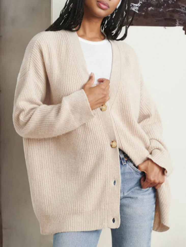 Winterlicher Oversize-Cardigan Mit Knöpfen Und Offener Vorderseite Für Damen | Langarm
