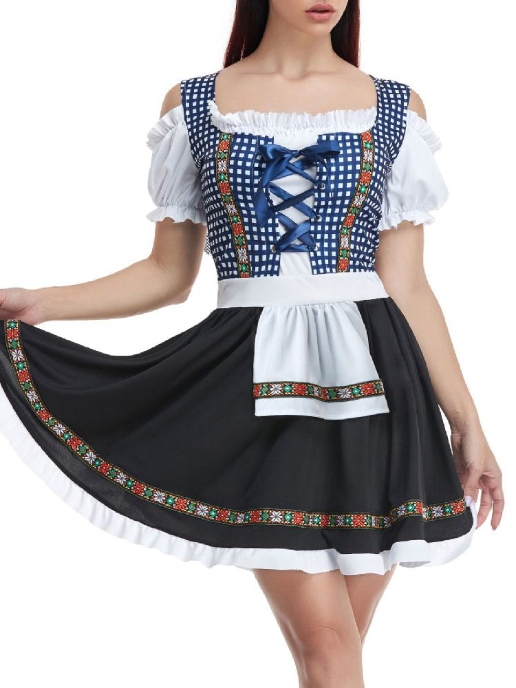 Klassisches Kariertes Oktoberfest-Dirndlkleid Für Damen
