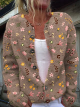 Strickjacke Mit Rundhalsausschnitt Für Damen | Blumenmuster