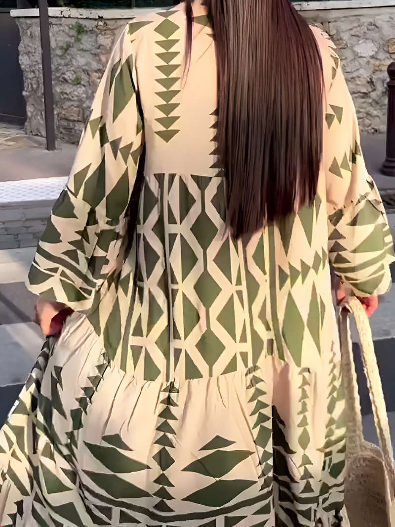Valentina - Geometrisches Maxikleid mit Knopfleiste