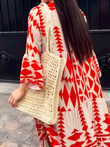 Valentina - Geometrisches Maxikleid mit Knopfleiste