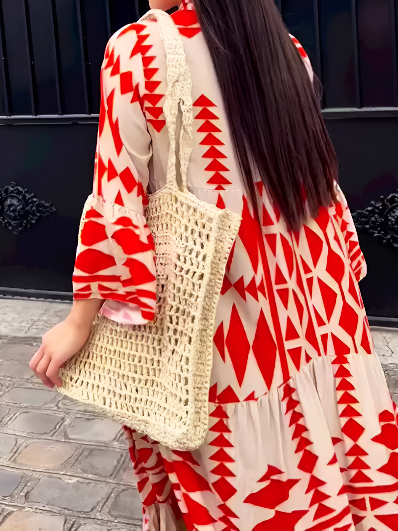 Valentina - Geometrisches Maxikleid mit Knopfleiste