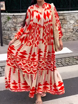 Valentina - Geometrisches Maxikleid mit Knopfleiste