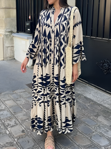Valentina - Geometrisches Maxikleid mit Knopfleiste