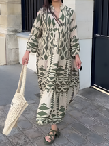 Valentina - Geometrisches Maxikleid mit Knopfleiste
