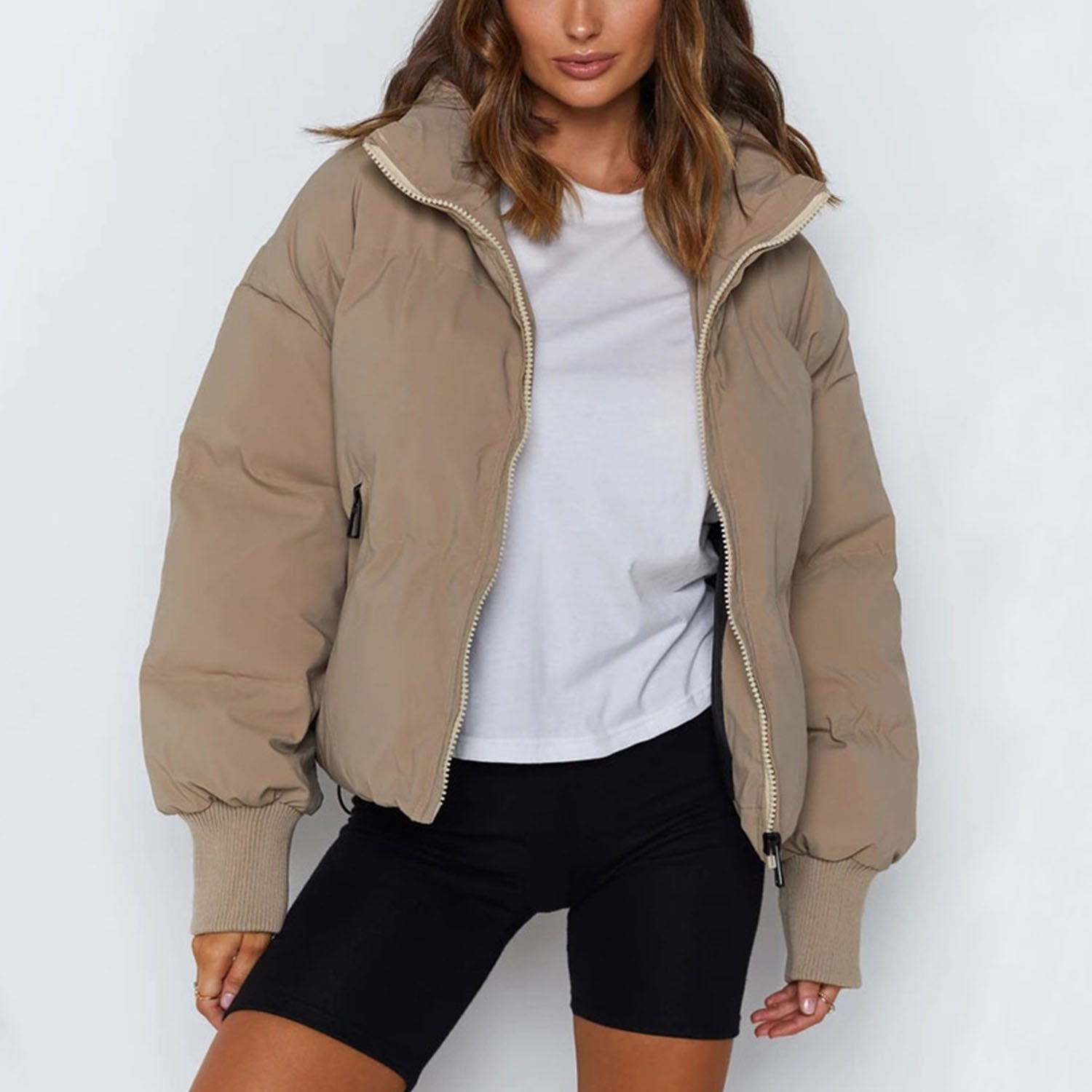 Damen Kurze Pufferjacke Mit Reißverschluss | Reißverschluss