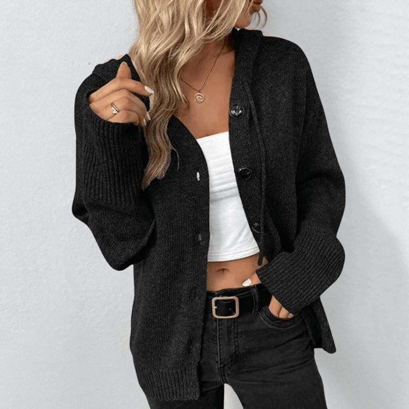 Lässiger Damen-Cardigan Mit Kapuze | Knopfverschluss