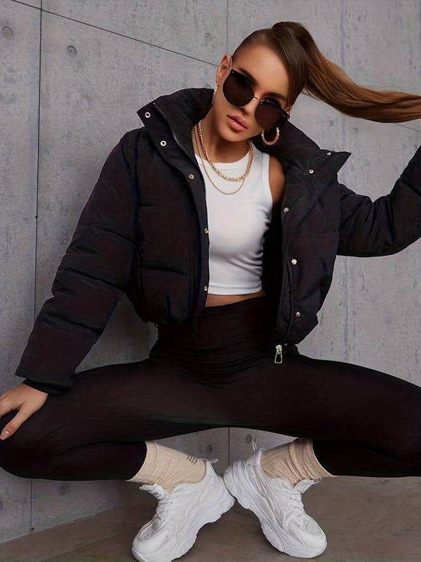Stylische Cropped Puffer Winterjacke | Langarm