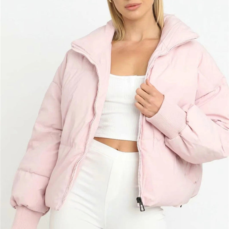 Damen Kurze Pufferjacke Mit Reißverschluss | Reißverschluss