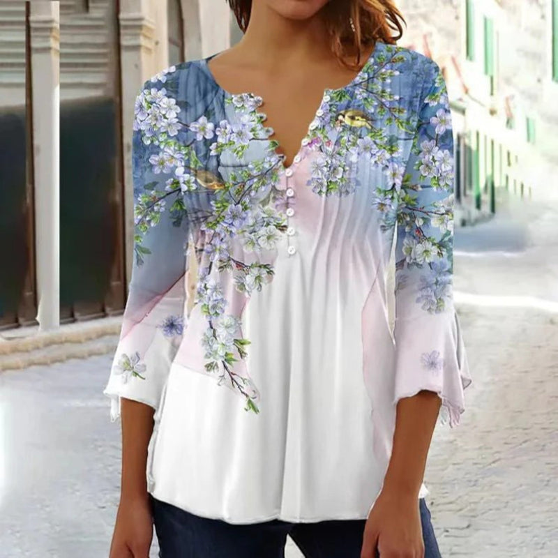 Blumenbluse Mit V-ausschnitt Für Frauen | Elegant