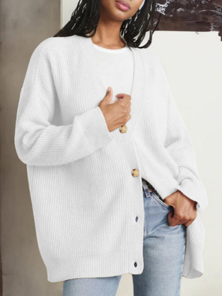 Winterlicher Oversize-Cardigan Mit Knöpfen Und Offener Vorderseite Für Damen | Langarm