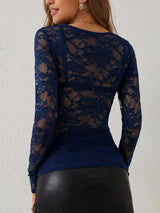 Florale Spitze V-ausschnitt Bluse Für Frauen | Langarm