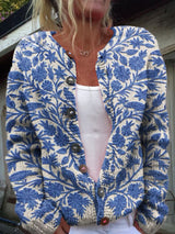 Strickjacke Mit Rundhalsausschnitt Für Damen | Blumenmuster