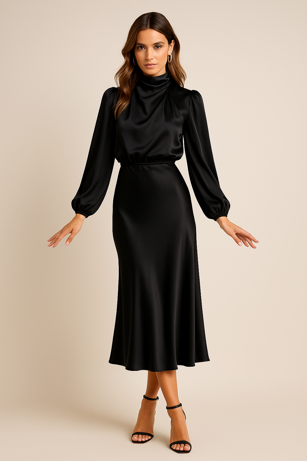 Kleid Hochzeitsgast Damen | Midikleid Mit Hohem Kragen