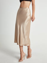 Damen Satinrock mit Hoher Taille | Midi