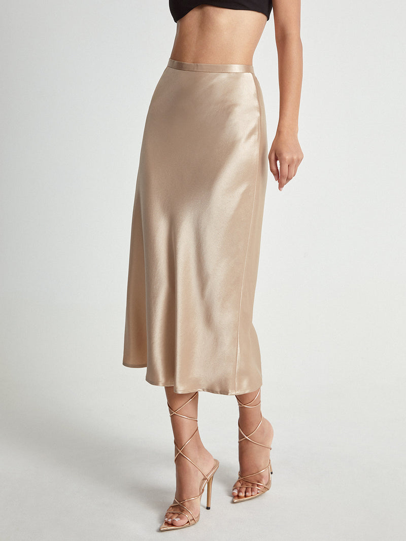 Damen Satinrock mit Hoher Taille | Midi