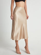 Damen Satinrock mit Hoher Taille | Midi
