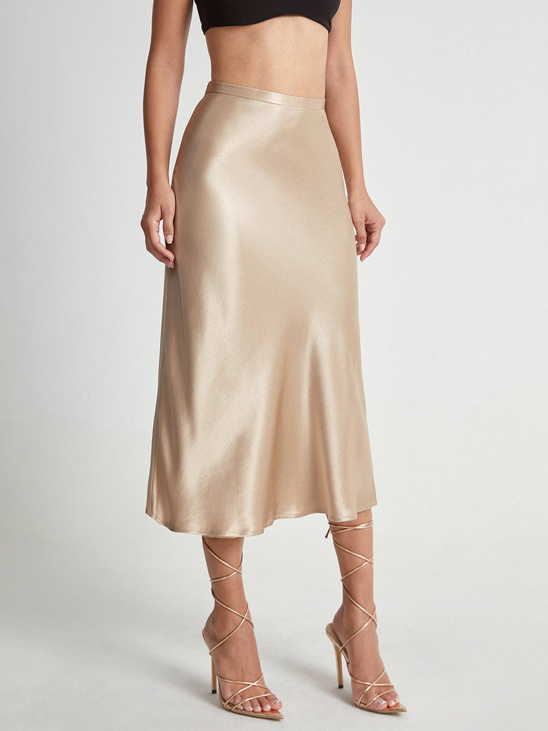 Damen Satinrock mit Hoher Taille | Midi