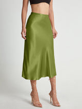 Damen Satinrock mit Hoher Taille | Midi