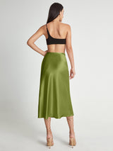 Damen Satinrock mit Hoher Taille | Midi