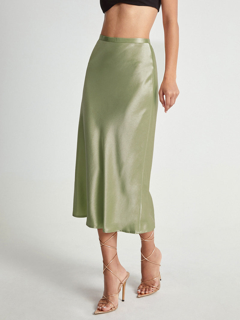 Damen Satinrock mit Hoher Taille | Midi