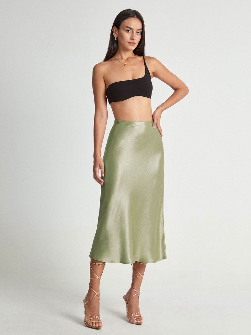 Damen Satinrock mit Hoher Taille | Midi