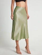 Damen Satinrock mit Hoher Taille | Midi