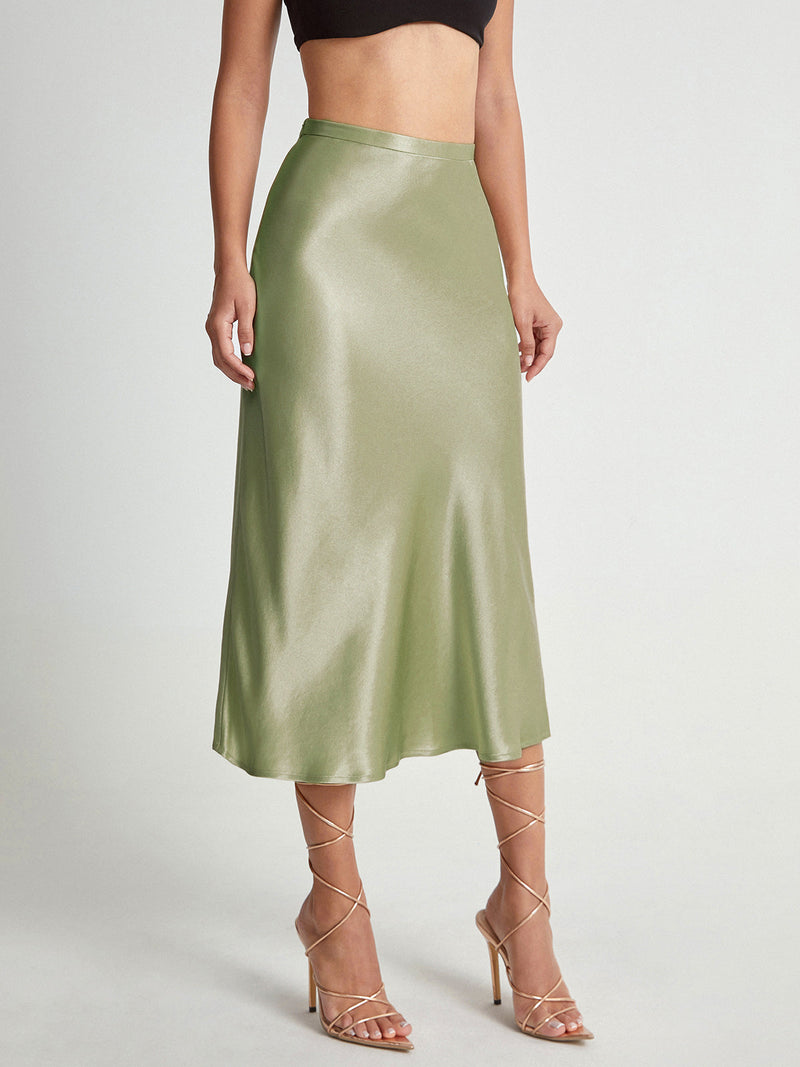 Damen Satinrock mit Hoher Taille | Midi
