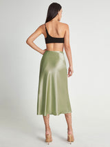 Damen Satinrock mit Hoher Taille | Midi