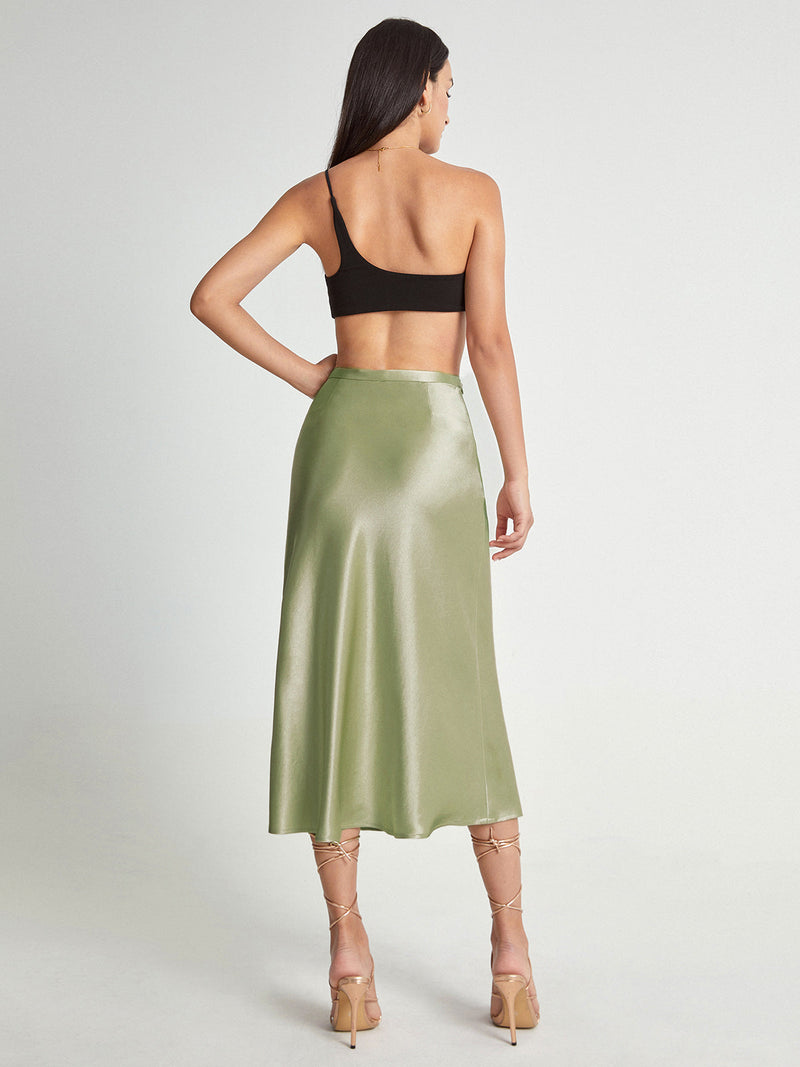 Damen Satinrock mit Hoher Taille | Midi