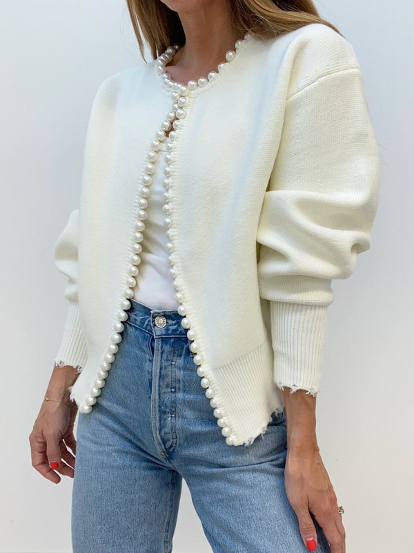 Trendiger Damen Cardigan Mit Offener Front | Perlendetails