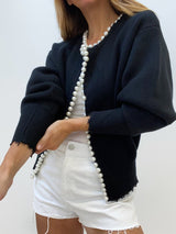 Trendiger Damen Cardigan Mit Offener Front | Perlendetails