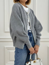 Trendiger Damen Cardigan Mit Offener Front | Perlendetails
