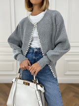 Trendiger Damen Cardigan Mit Offener Front | Perlendetails