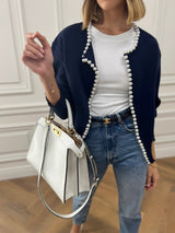 Trendiger Damen Cardigan Mit Offener Front | Perlendetails