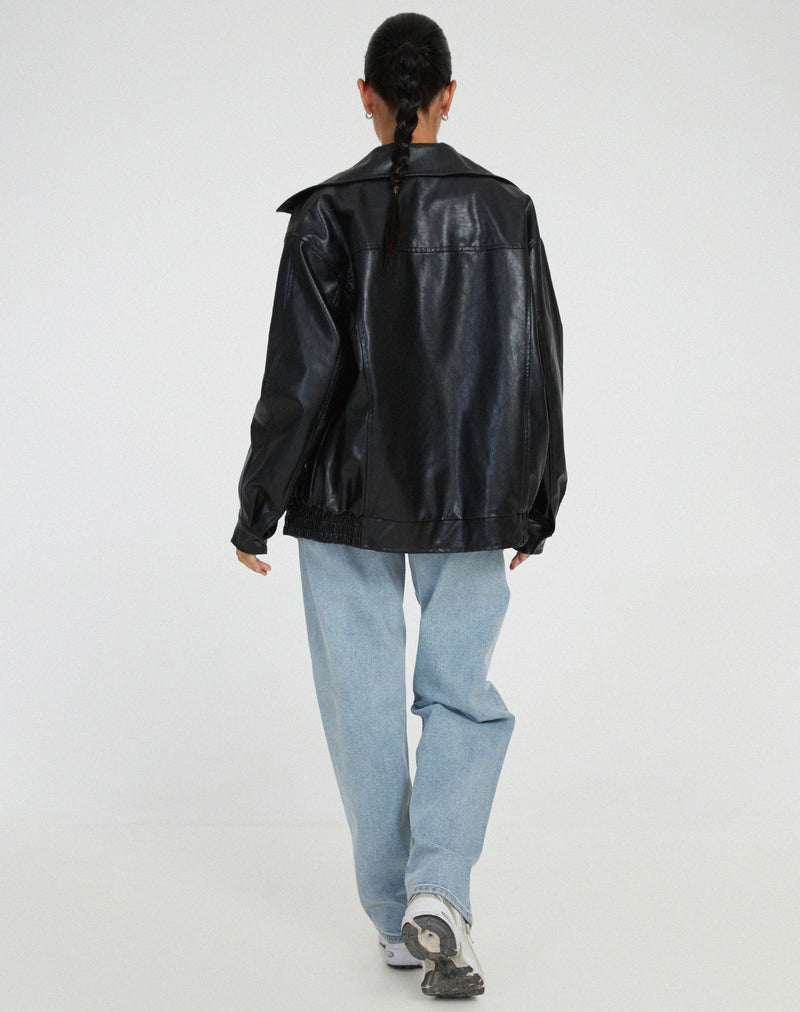 Übergroße Lederjacke Mit Langen Ärmeln Für Damen | Herbst