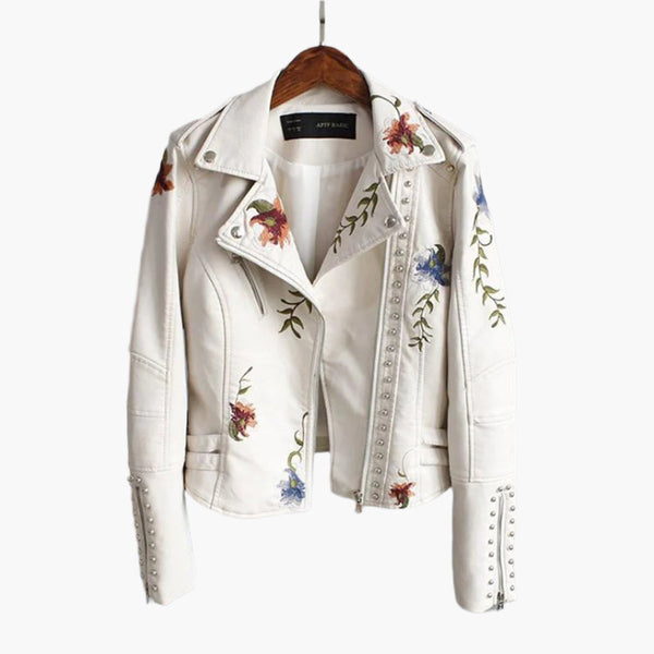 Bestickte Bikerjacke Mit Blumenmuster Für Damen | Kurz